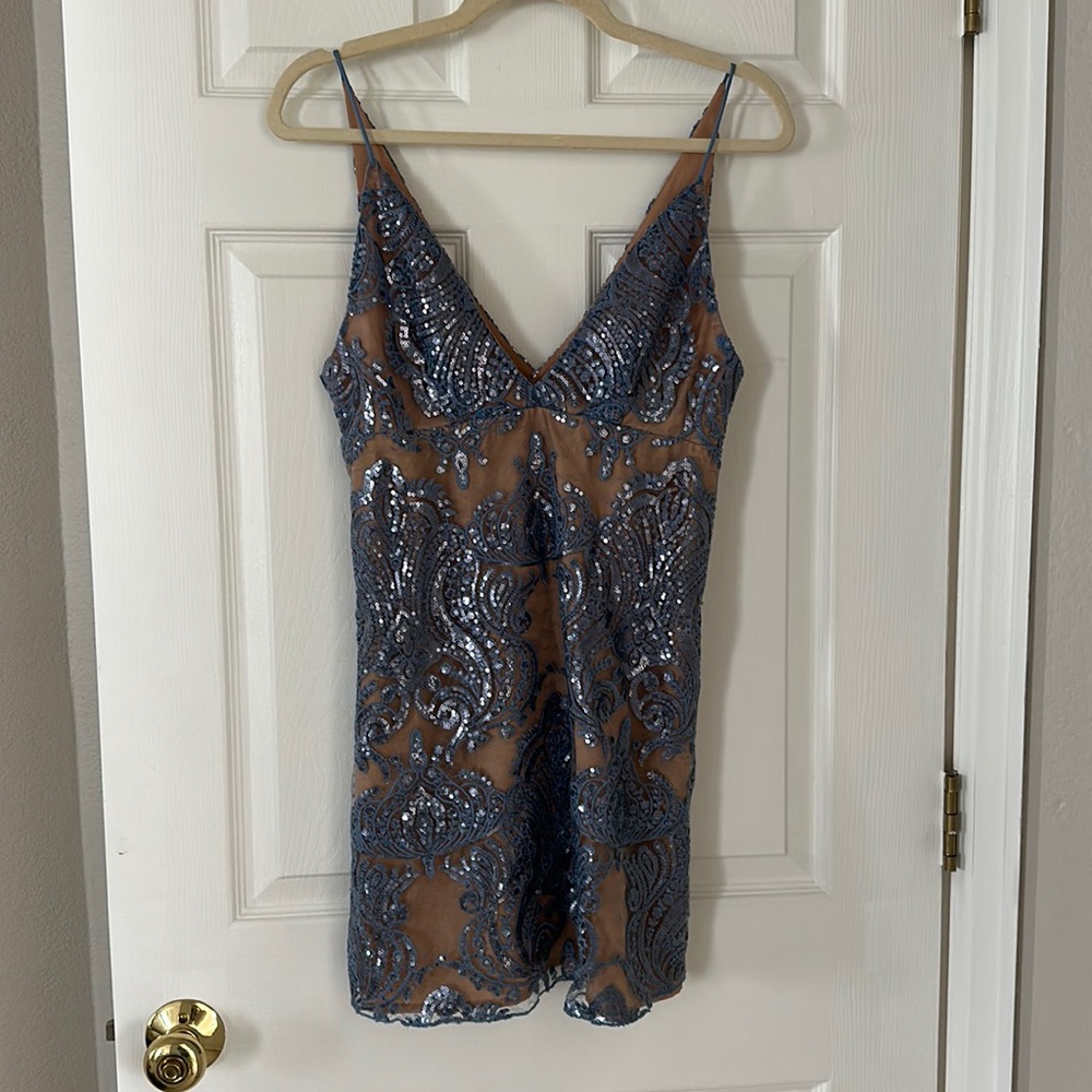 Free People Night Shimmer Mini Dress Blue Sequin Cocktail Size 2